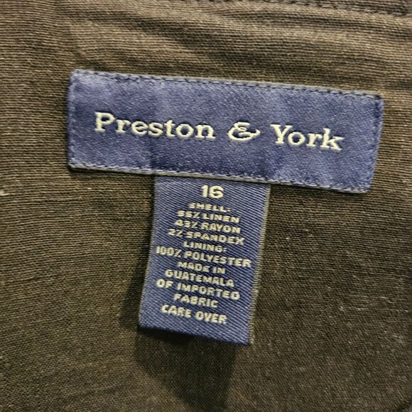 Preston & York Linen Blazer Womens 16 Black flip cuff collarless button career - Picture 11 of 11